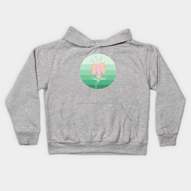 Jacobean Flower on Green Pastel Striped Circle Kids Hoodie by Mazz M